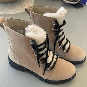 Sorel Lennox Lace-Up Cozy LL5996-251 Tan Suede Shearling Combat Boots